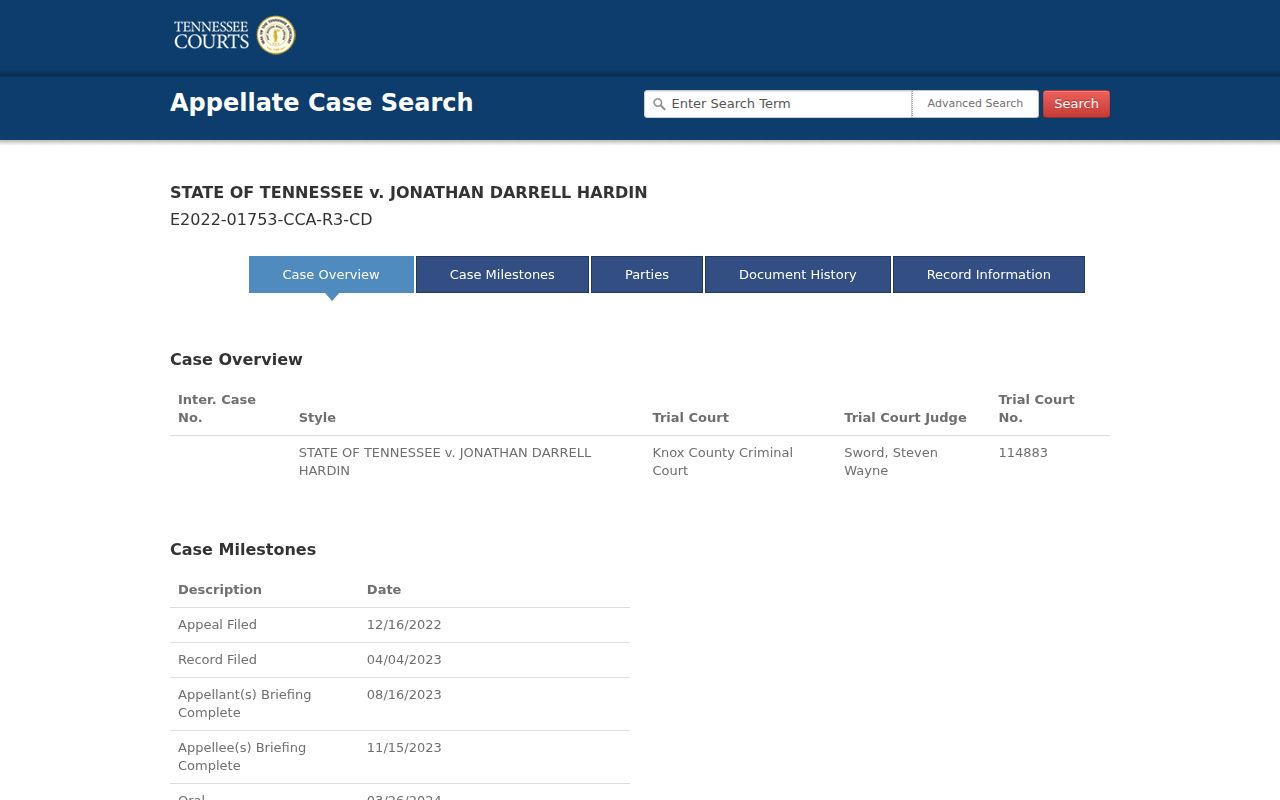 Lincoln County case lookup appellate detail and trial reference