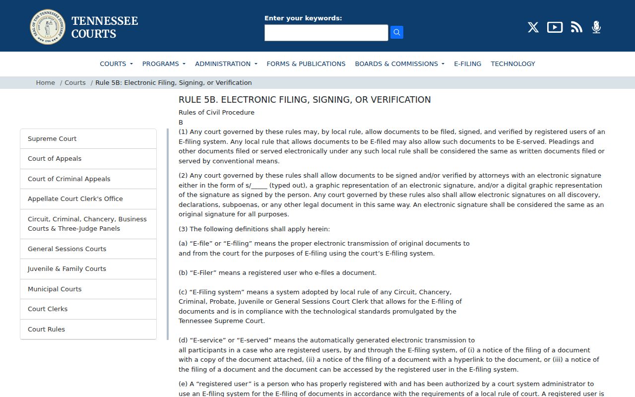 Lincoln County civil docket Rule 5B electronic filing source