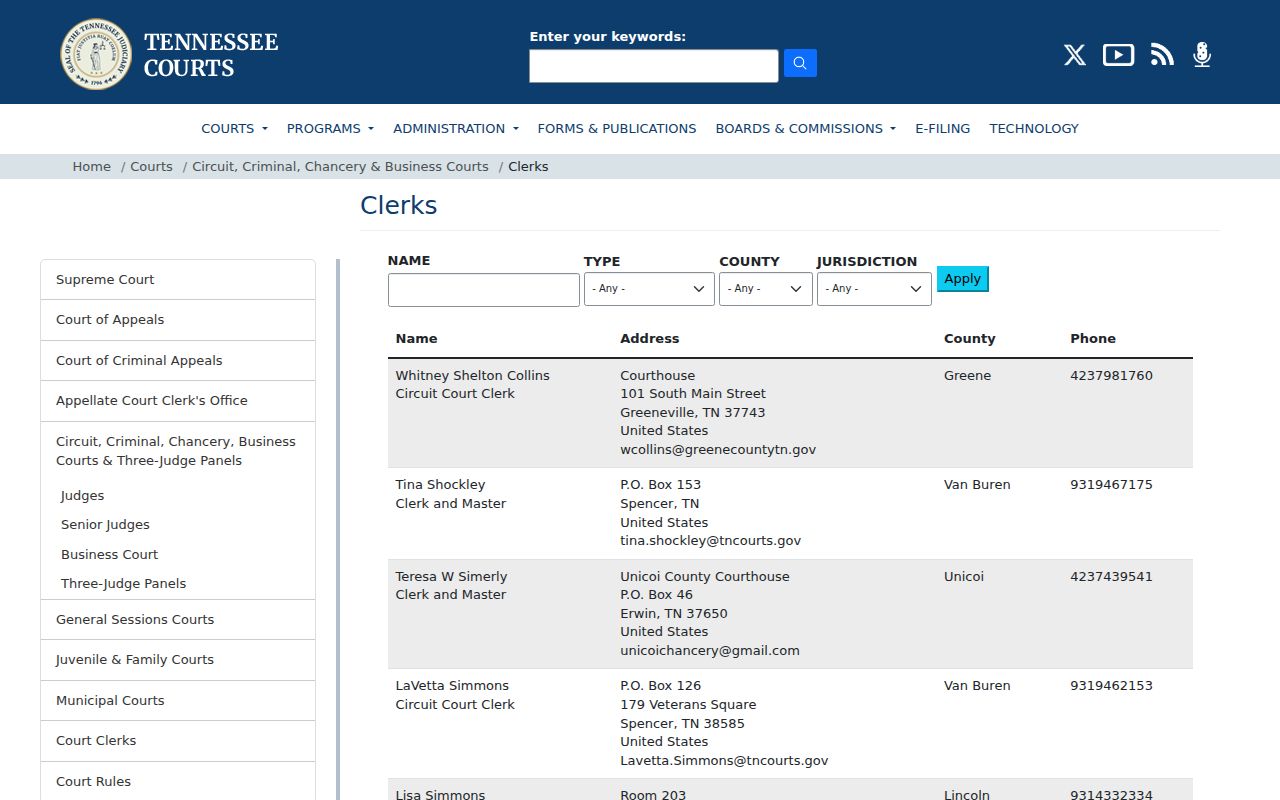 Lincoln County court record search circuit and chancery clerk directory