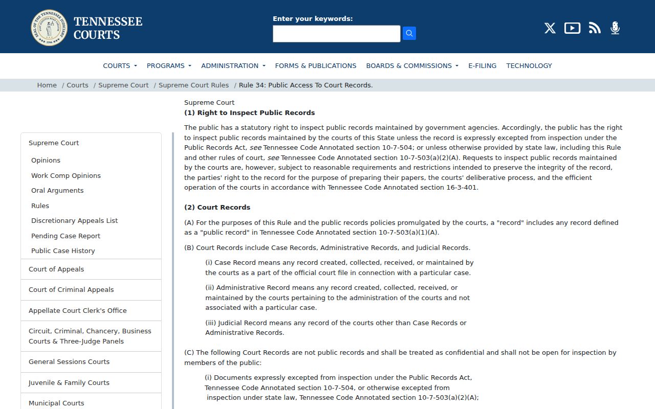Lincoln County court record search Rule 34 public access