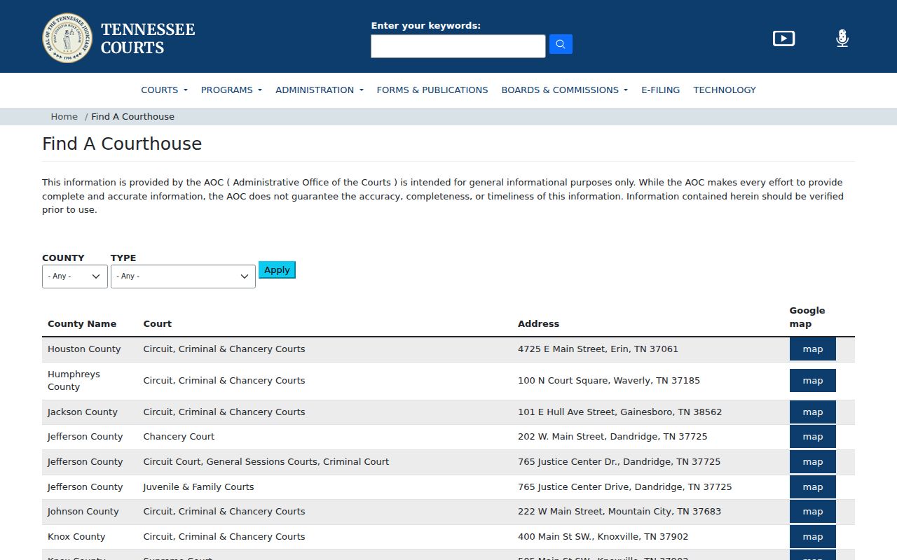 Lincoln County court docket courthouse directory